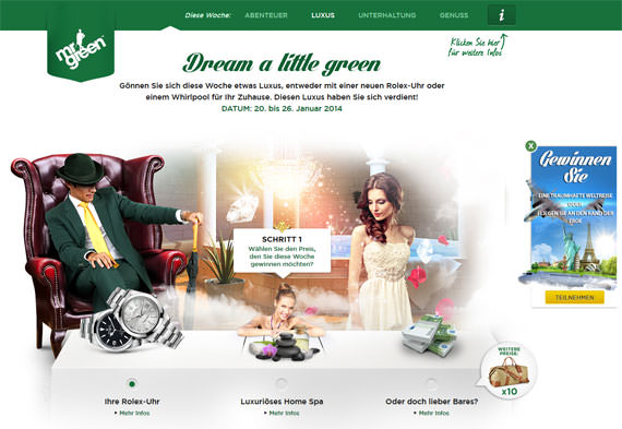 Aktuelle Mr. Green Kampagne Dream a little Green