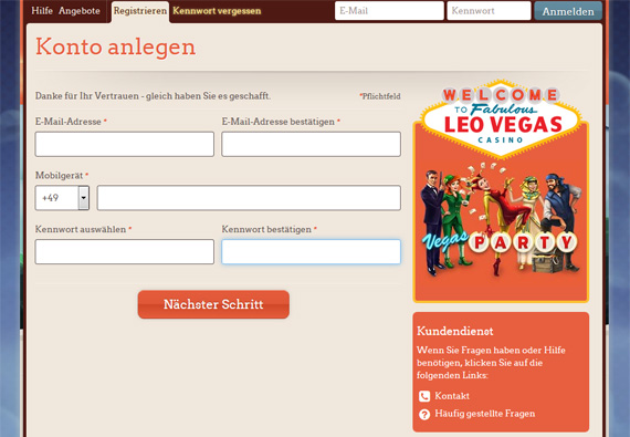 Registrierungsformular von LeoVegas
